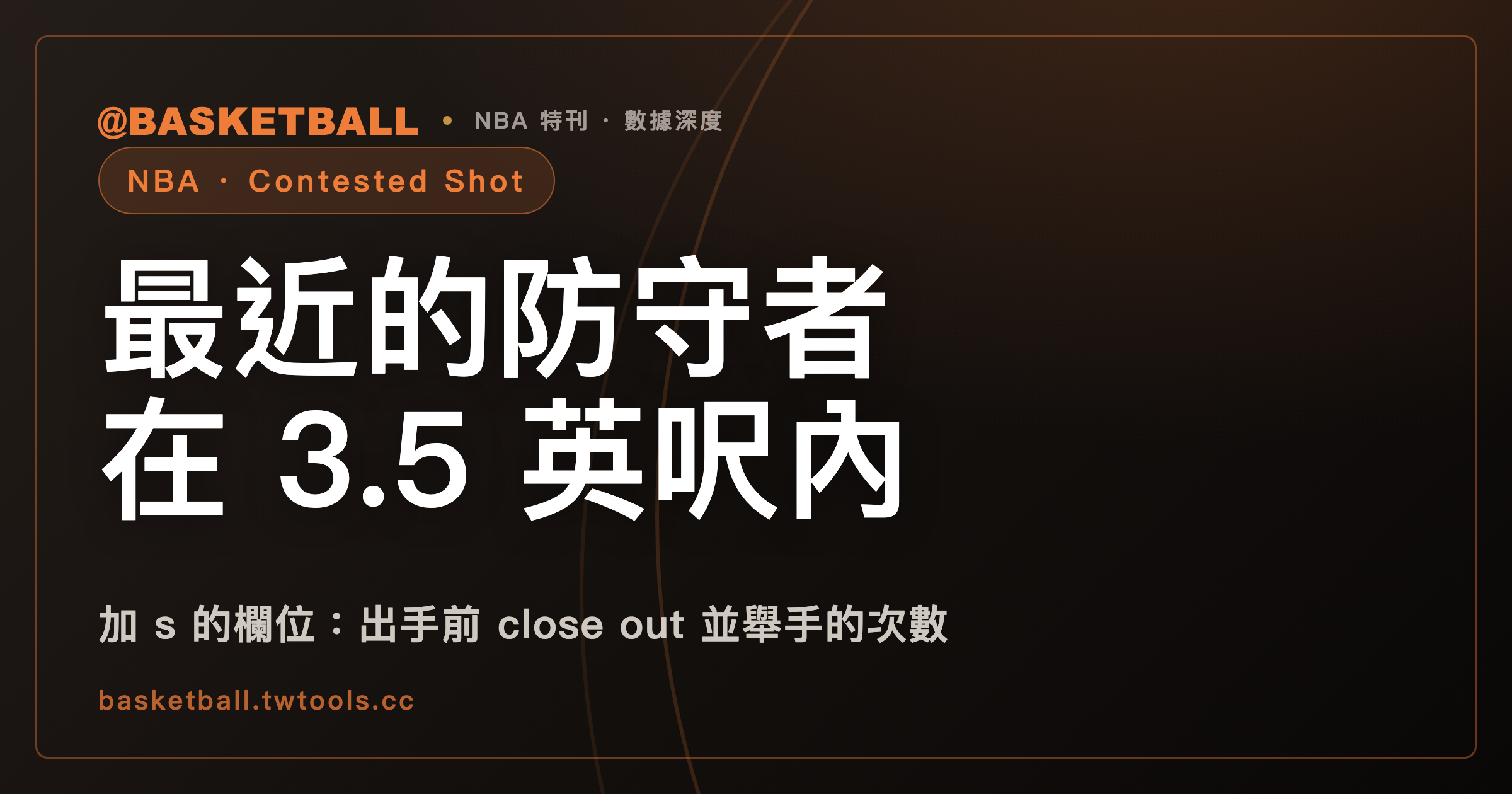 NBA 的 Contested Shot：最近防守者在 3.5 英呎內，加 s 數出手前 close out 並舉手｜封面