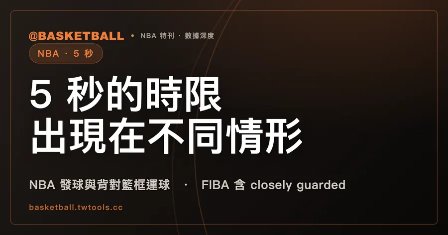 5 秒規則：NBA 寫在發球與背對籃框運球，FIBA 另有 closely guarded 與罰球｜封面