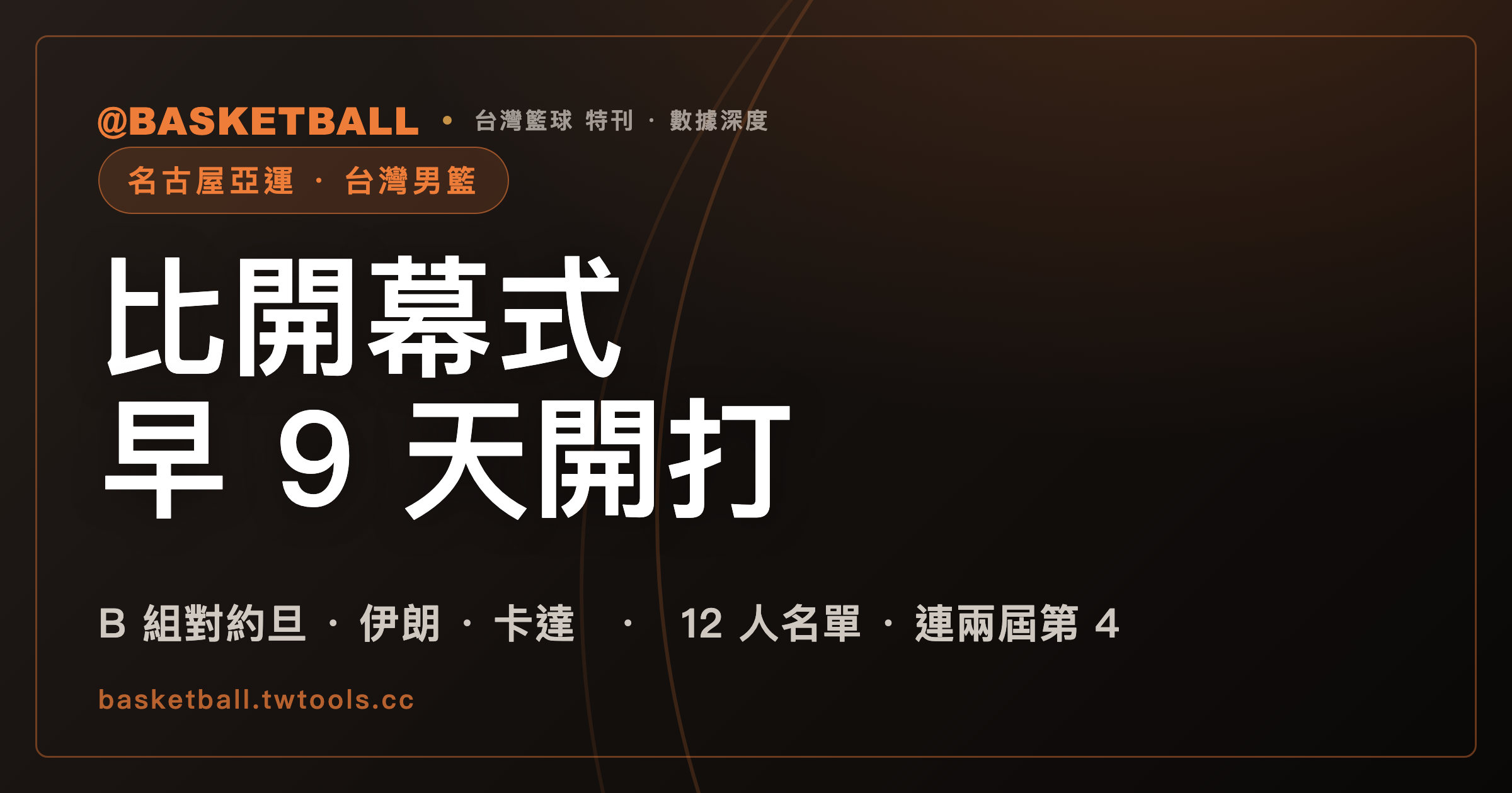 台灣男籃 9 月 10 日開打，比亞運開幕式早 9 天：2026 名古屋亞運前瞻｜封面